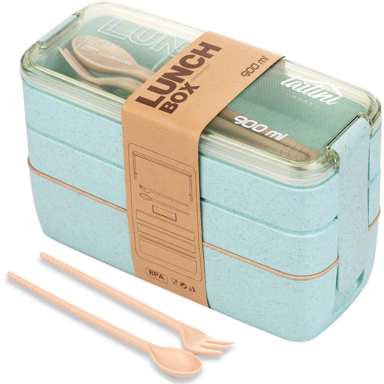 TARLINI Lunch Boxes for Adults with Plastic Silverware Bento Box Set with DividersChopsticks Food Storage Japanese Lunch Containers For Healthy Food Microwave & Dishwasher Safe Bento Boxes for Adults